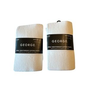 George Girls Heavyweight Cotton Tights 2-Pair Pack White Shoe Size 7-10 NWT